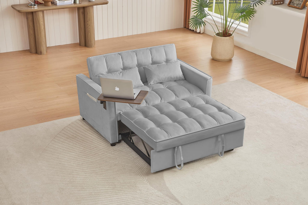 65'' 3-in-1 Folding Convertible Sofa Bed, Pullout Sofa, Modern Chenille Fabric, 360° Swivel Side Table, Easy Assembly, Perfect for Living Room, Black