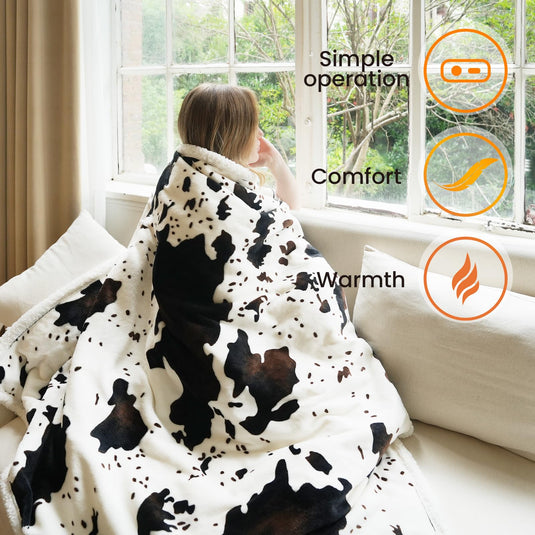 Heated Throw Blanket Electric Blanket - Heating Blanket Throw with 5 Heat Levels & 4 Hours Auto-Off, Cozy Soft Fleece Sherpa Blanket, Washable, Fast Heating, 50 x 60 Inches, Cow Print