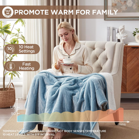 Westinghouse Heated Blanket Queen Size, Soft Flannel to Sherpa Electric Blanket with 10 Heating Levels, 12 Hours Auto Off, Fast Heating Blanket, Machine Washable, 84x90 Inch, Charcoal