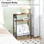 HOOBRO Small Narrow Side Table with Charging Station, Skinny End Table for Small Spaces, Slim Nightstand with USB Ports Outlet, Sofa Beside Table with Storage Shelf, Rustic Brown and Black BF102UBZ01