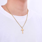 Fiusem Cross Necklace for Men and Women, Gold Plated Mens Cross Necklaces with 3.5mm Cuban Chain, Stainless Steel Pendant Chain 16-24 Inches