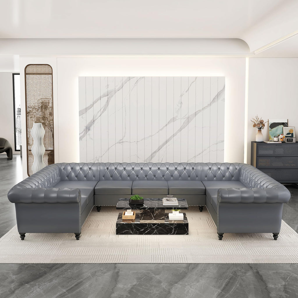 QHITTY L-Shaped Sofa, Sectional Chesterfield Leather Couch 5-Seater Upholstered Small Accent Tufted Sofa with Rolled Armrest and Nailhead Design for Living Room, Apartment, Office (Black)