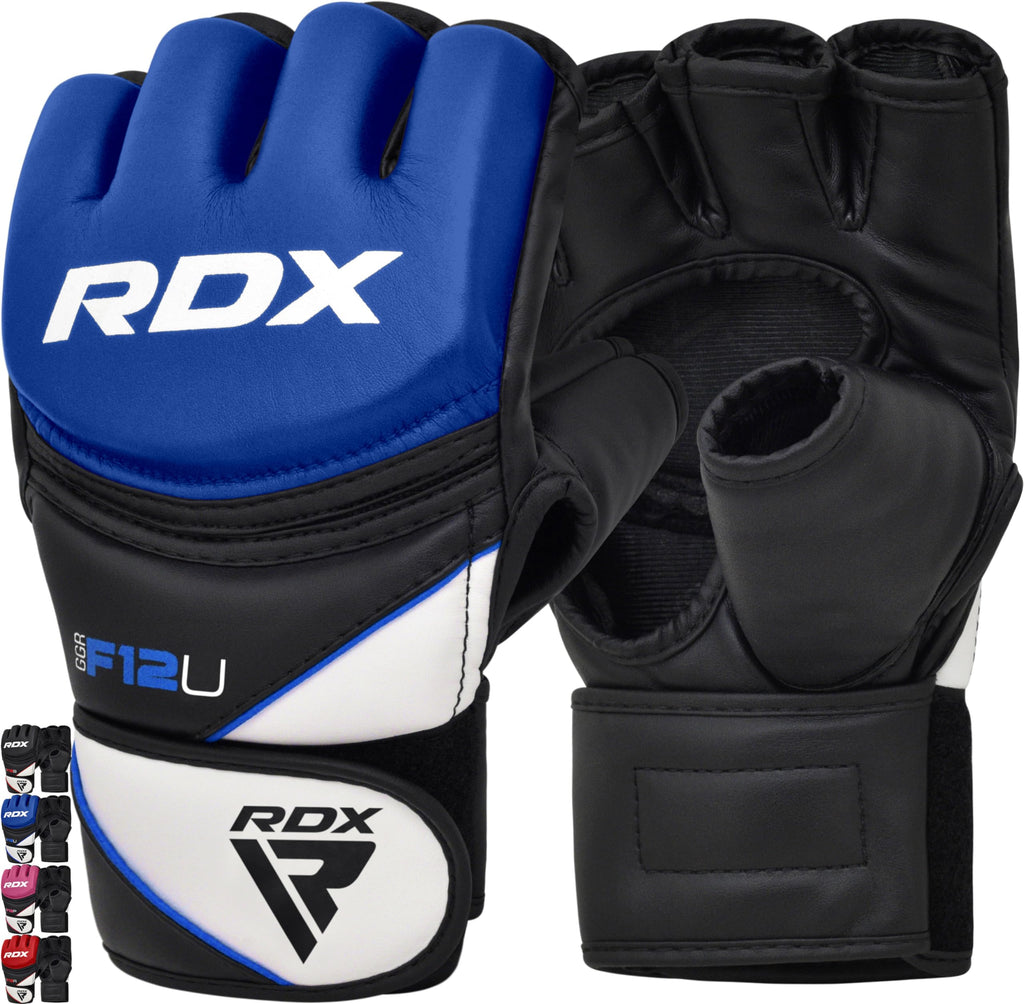 RDX MMA Gloves Grappling Sparring, Maya Hide Leather, Boxing Gloves Men Women Muay Thai Martial Arts Training, Half Finger Adjustable Mitts Wrist Support Kickboxing Cage Fighting Punching Bag Workout