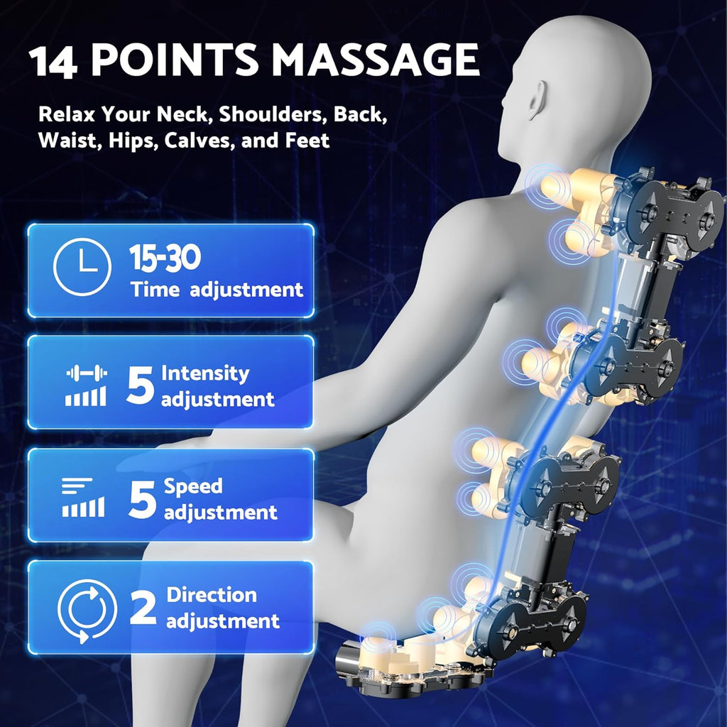 Massage Chair, Zero Gravity Full Body Massage Chair, Shiatsu Recliner with 14 Massage Points, Lumbar & Calf Heating, 20 Auto Modes, Spacious Massage Area, Bluetooth Speaker, Touch Screen Controller