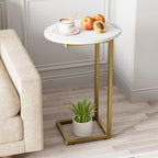 C Shaped end Table,Wood Round Side Table for Couch,Small Sofa Table with Metal Frame for Bedroom,Living Room,Bedside,Gold Color(11.81" D x 11.81" W x 23.62" H)