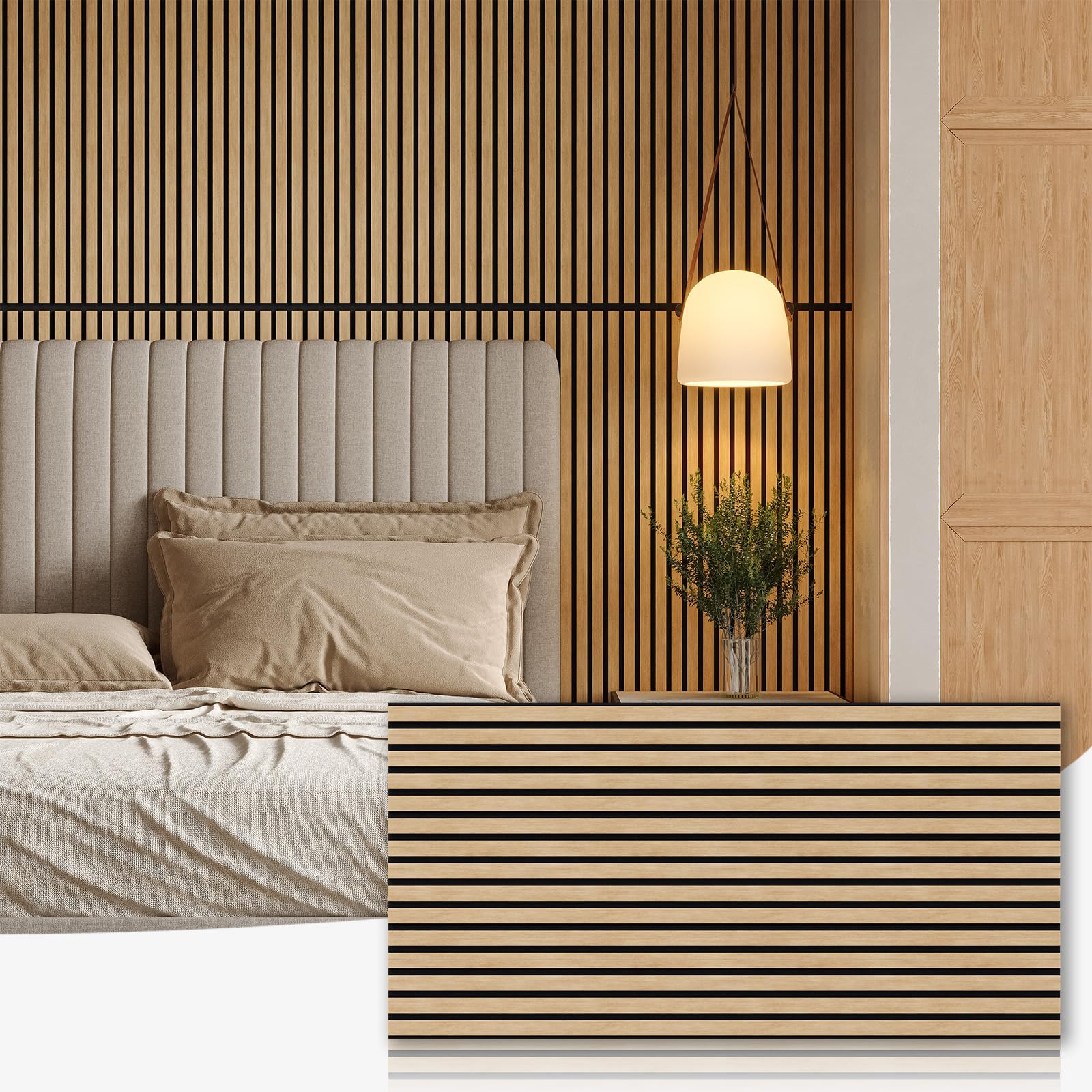SOCBAZZAR Wood Slat Acoustic Panels for Wall and Ceiling, 3D Fluted Wood Veneer Paneling, 47.3" x 23.6" Each Soundpoof Wooden Slat Wall Panel - White Oak, 4 Pack