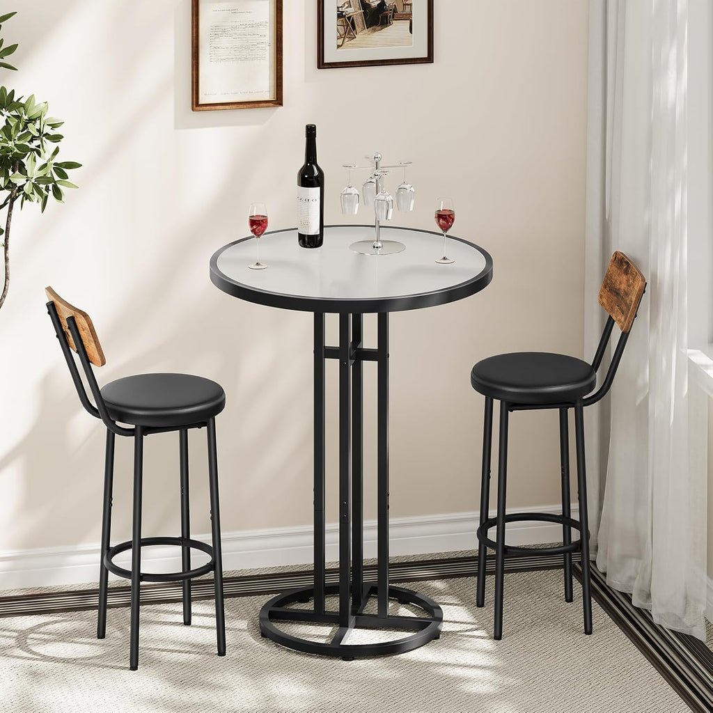 HOOBRO Bar Table, 23.6-Inch Round Pub Table, Frosted Glass Cocktail Table with Sturdy Iron Frame & Adjustable Feet, Modern Minimalist Small Coffee for Home Bar, Kitchen, Living Room, Black BK96BT01