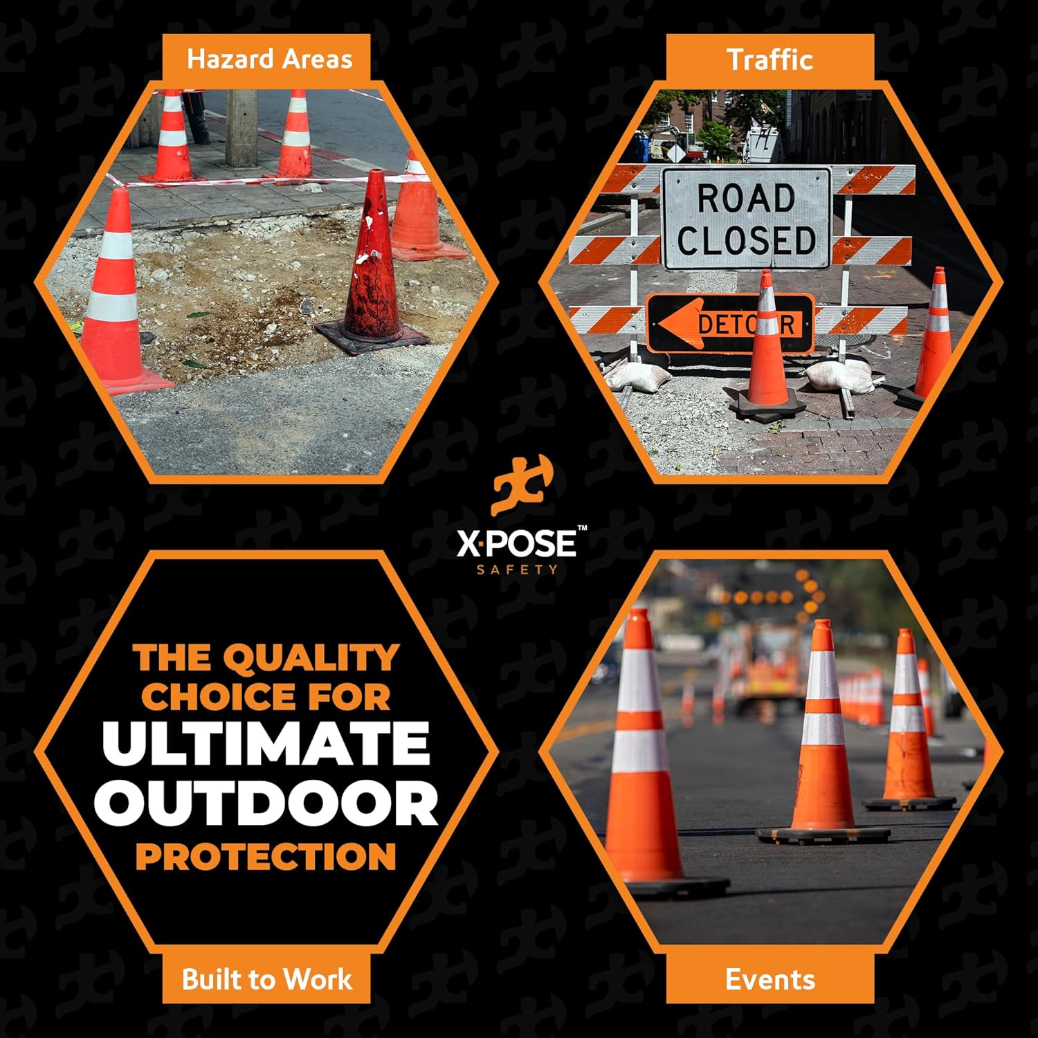 Xpose Safety 28 Inch Orange Slim Line Traffic Cones with 6" & 4" Collars, 24 Pack Multipurpose PVC Plastic Safety Cone for Parking, Soccer, Caution, Kids & Construction - DOT Approved