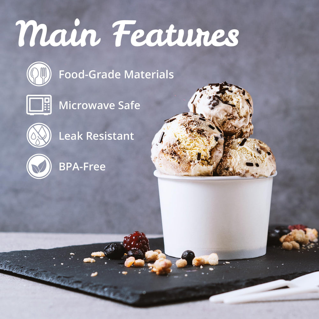 MATICAN Paper Ice Cream Cups - 100-Count 9-Oz Disposable Dessert Bowls for Hot or Cold Food, 9-Ounce Party Supplies Treat Cups for Sundae, Frozen Yogurt, Soup, White