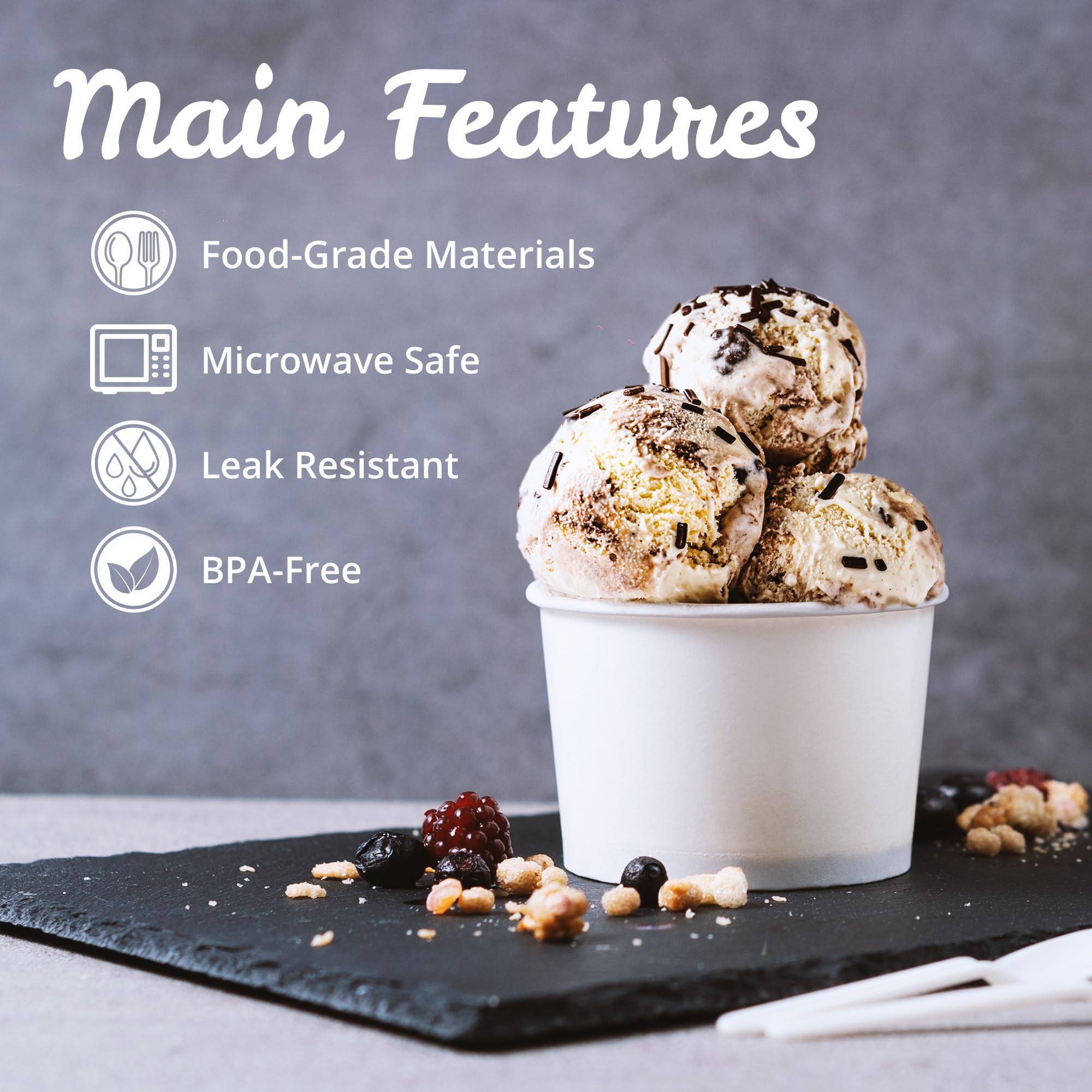 MATICAN Paper Ice Cream Cups - 100-Count 9-Oz Disposable Dessert Bowls for Hot or Cold Food, 9-Ounce Party Supplies Treat Cups for Sundae, Frozen Yogurt, Soup, White