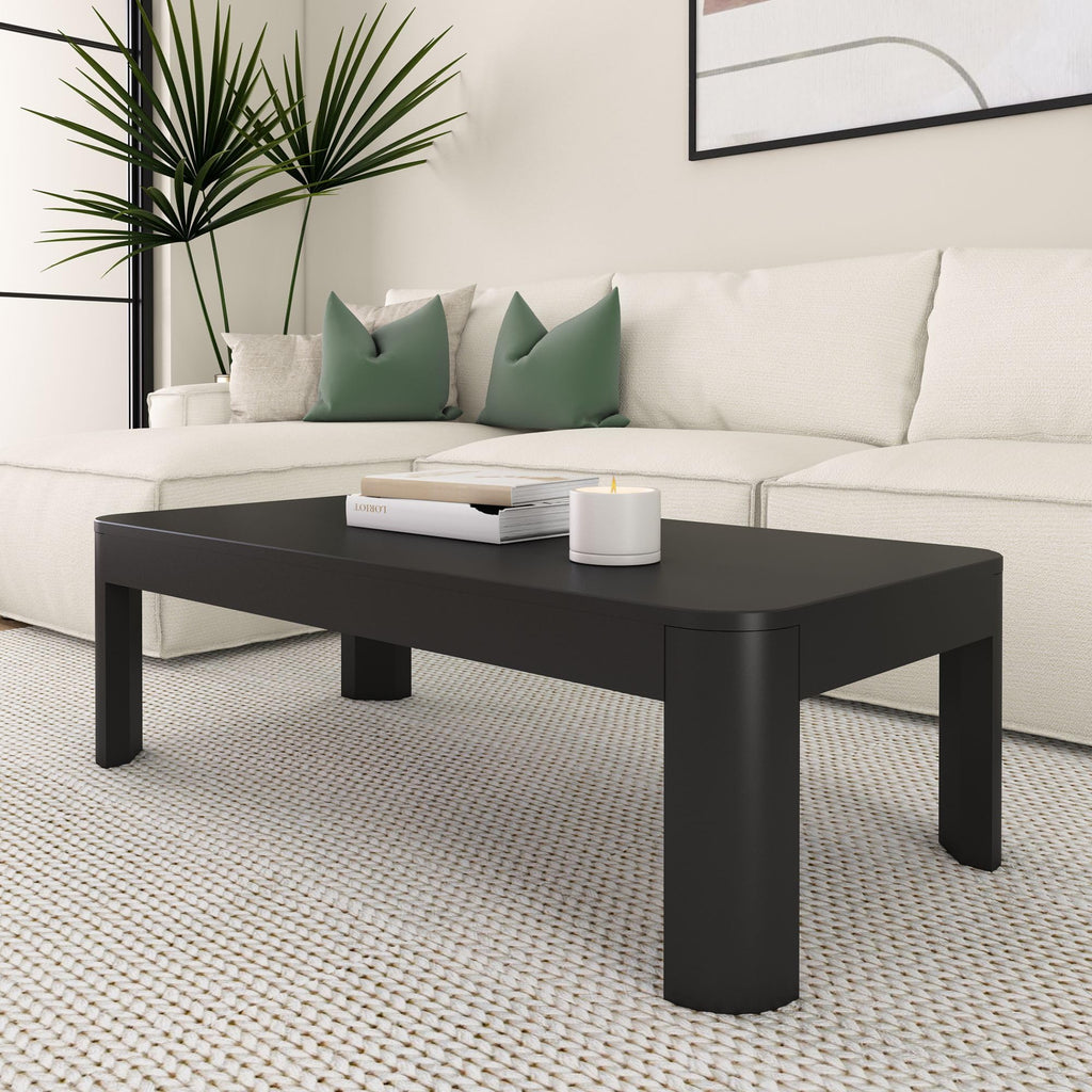 Plank+Beam Forma Coffee Table, 54 Inch Modern Coffee Table with Shelf, Contemporary Center Table with Storage Space, Rectangle Tea Table with Storage, Pecan