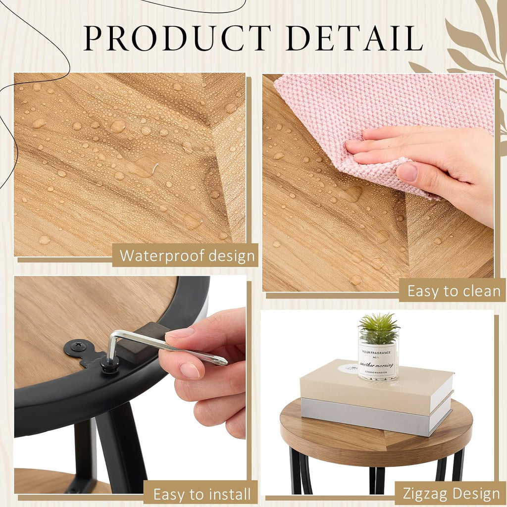 Round Coffee Table, 2-Tier Circle Wood Coffee Table with Storage Shelves, Modern Industrial Wooden Accent Center Sofa Side for Living Room, Home Office(19.7'' Dia X 17.7 H)