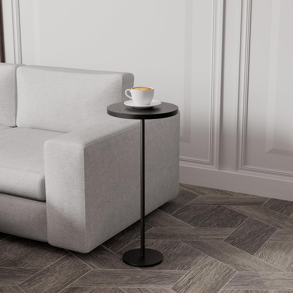 Drink Table, Pedestal Martini Table Modern Round Round End Side Pedestal with Weighted Base for Small Spaces Drinking Coffee, Sofa, Living Room, Bedroom and Office