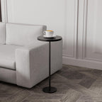 Round Side Table for Small Spaces, Modern Accent End Tall Martini Drink Table with Metal Weighted Pedestal Base Furniture for Living Room, Dorm, Home Office Bedroom
