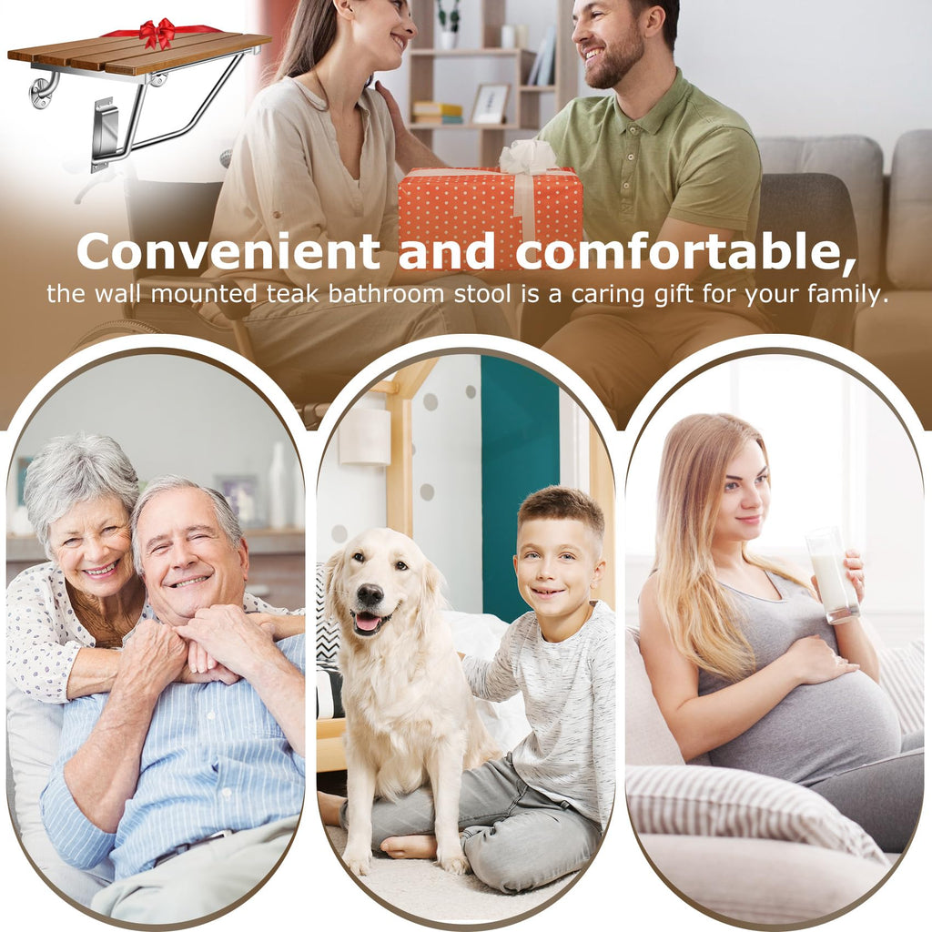 Wall-Mounted Folding Shower Seat 28" with Stainless Steel Bracket, Enhanced Structural Stability, 500 lb Capacity, Space-Saving, Suitable for The Elderly, Disabled, Pregnant Individuals, Children.