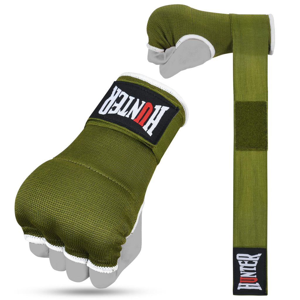 HUNTER Gel Padded Inner Gloves with Hand Wraps for Boxing, Quick Elastic Training Wraps for Men & Women, Muay Thai MMA Kickboxing Martial Arts Knuckle Wrist Protector (Pair)