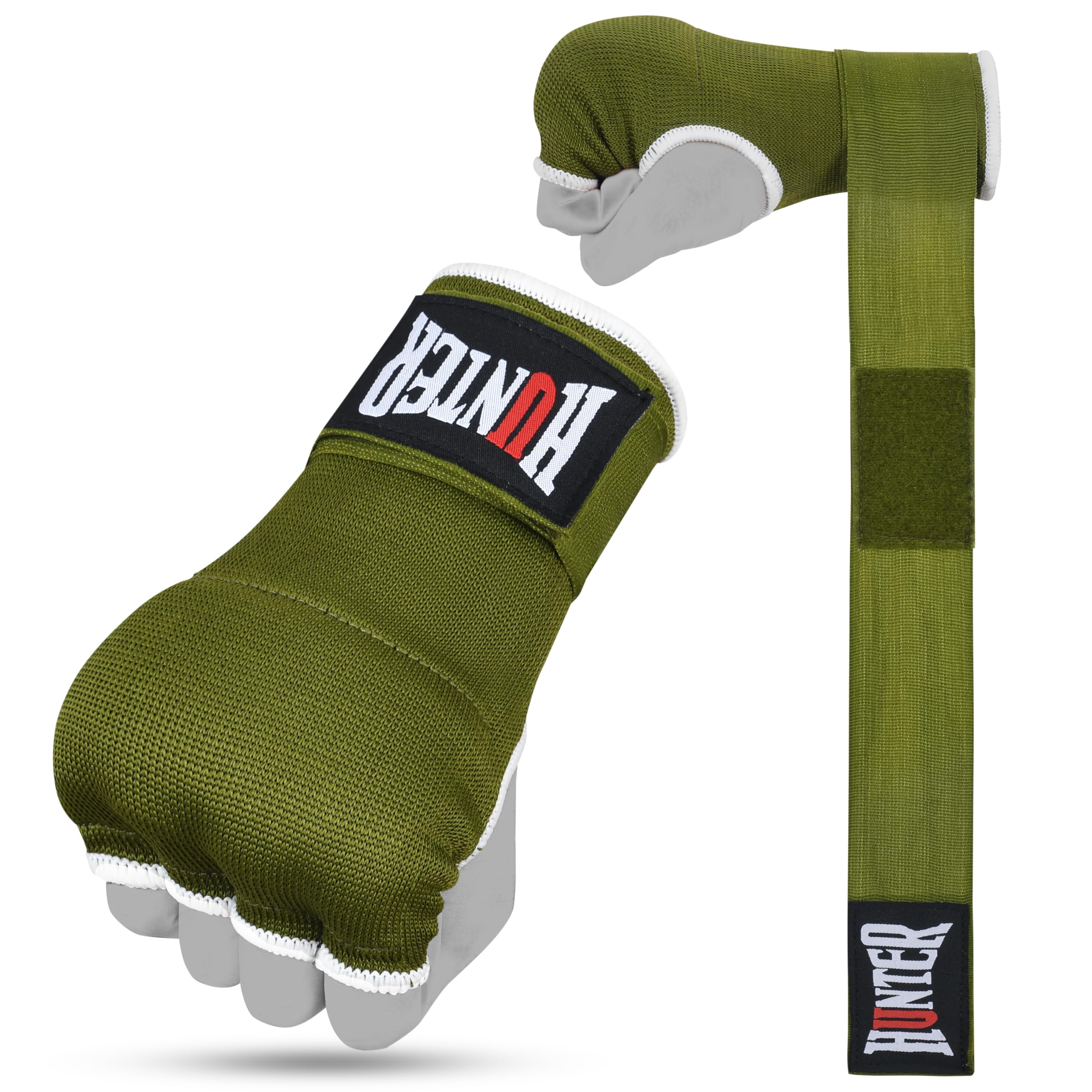 HUNTER Gel Padded Inner Gloves with Hand Wraps for Boxing, Quick Elastic Training Wraps for Men & Women, Muay Thai MMA Kickboxing Martial Arts Knuckle Wrist Protector (Pair)