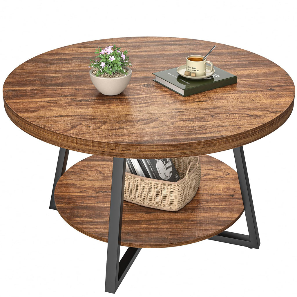 GreenForest Round Coffee Table with Storage, 30 inch Circle Center Tables for Living Room, Modern Sofa Table for Small Spaces, Home Office, Easy Assembly, Grey Wash