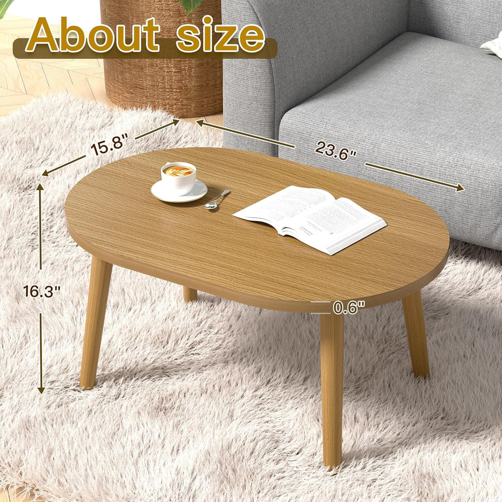 Small Coffee Table for Small Space, Low Table, Floor Table Desk for Sitting on The Floor, Japanese Coffee Table for Living Room, Tatami Tea Tables with Solid Wood Legs, Oval Coffee Tables, Brown
