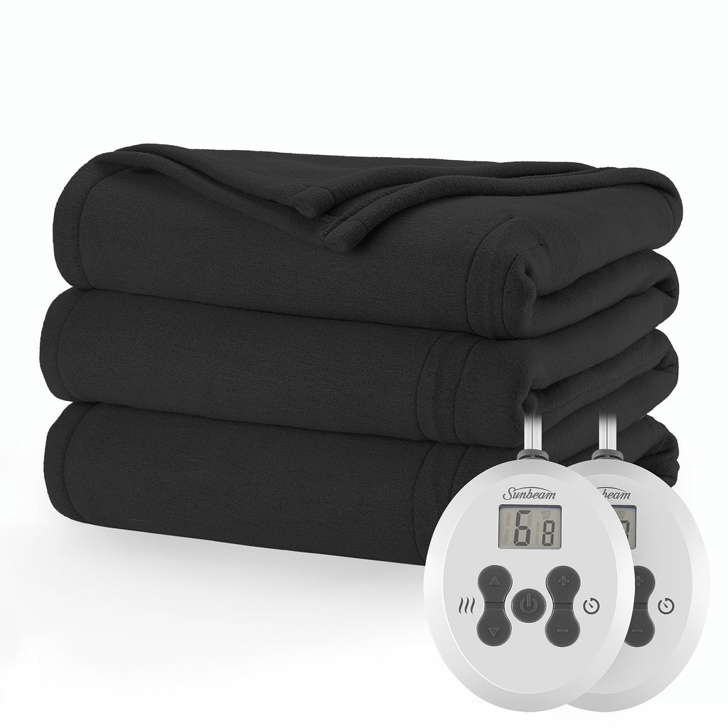 Sunbeam Royal Ultra Fleece Heated Electric Blanket Queen Size, 90" x 84", 12 Heat Settings, 12-Hour Selectable Auto Shut-Off, Fast Heating, Machine Washable, Warm and Cozy, Indigo