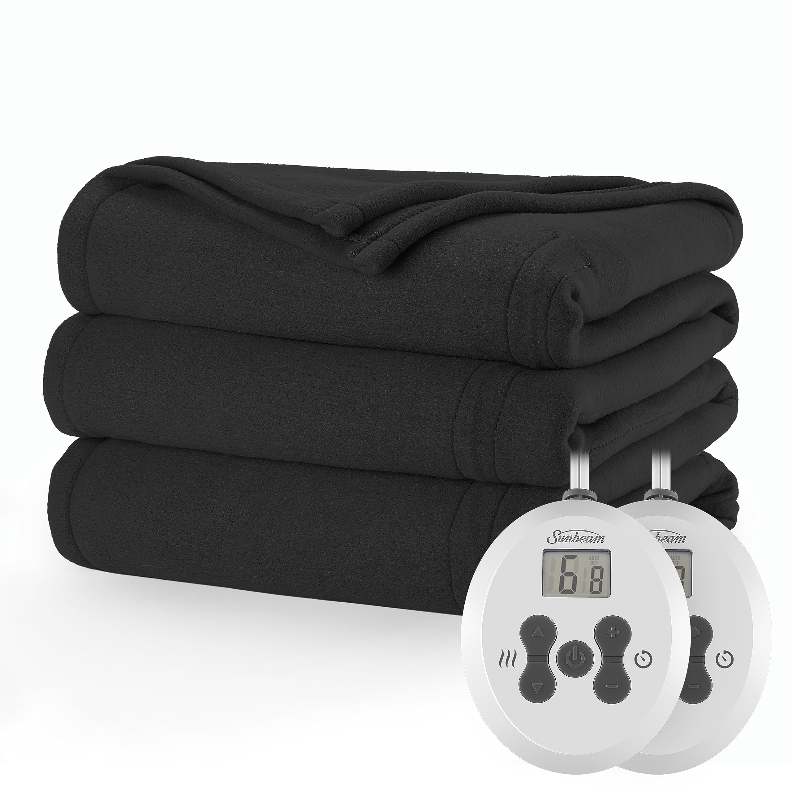 Sunbeam Royal Ultra Fleece Heated Electric Blanket Queen Size, 90" x 84", 12 Heat Settings, 12-Hour Selectable Auto Shut-Off, Fast Heating, Machine Washable, Warm and Cozy, Indigo