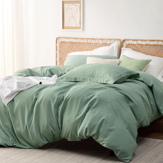 Bedsure Grey Duvet Cover Queen Size - Polyester & Rayon Derived from Bamboo Cooling Queen Duvet Cover Set, 3 Pieces, 1 Zipper Closure Duvet Cover (90"x90") & 2 Pillow Shams, Comforter Sold Separately