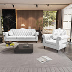 AVZEAR Chesterfield 3-Piece Living Room Sectional Sofa Set, Mid-Century Modern Upholstered PU Couch, Classic Tufted Button Sofa with Nailhead Trim for Living Room, Office (Brown)