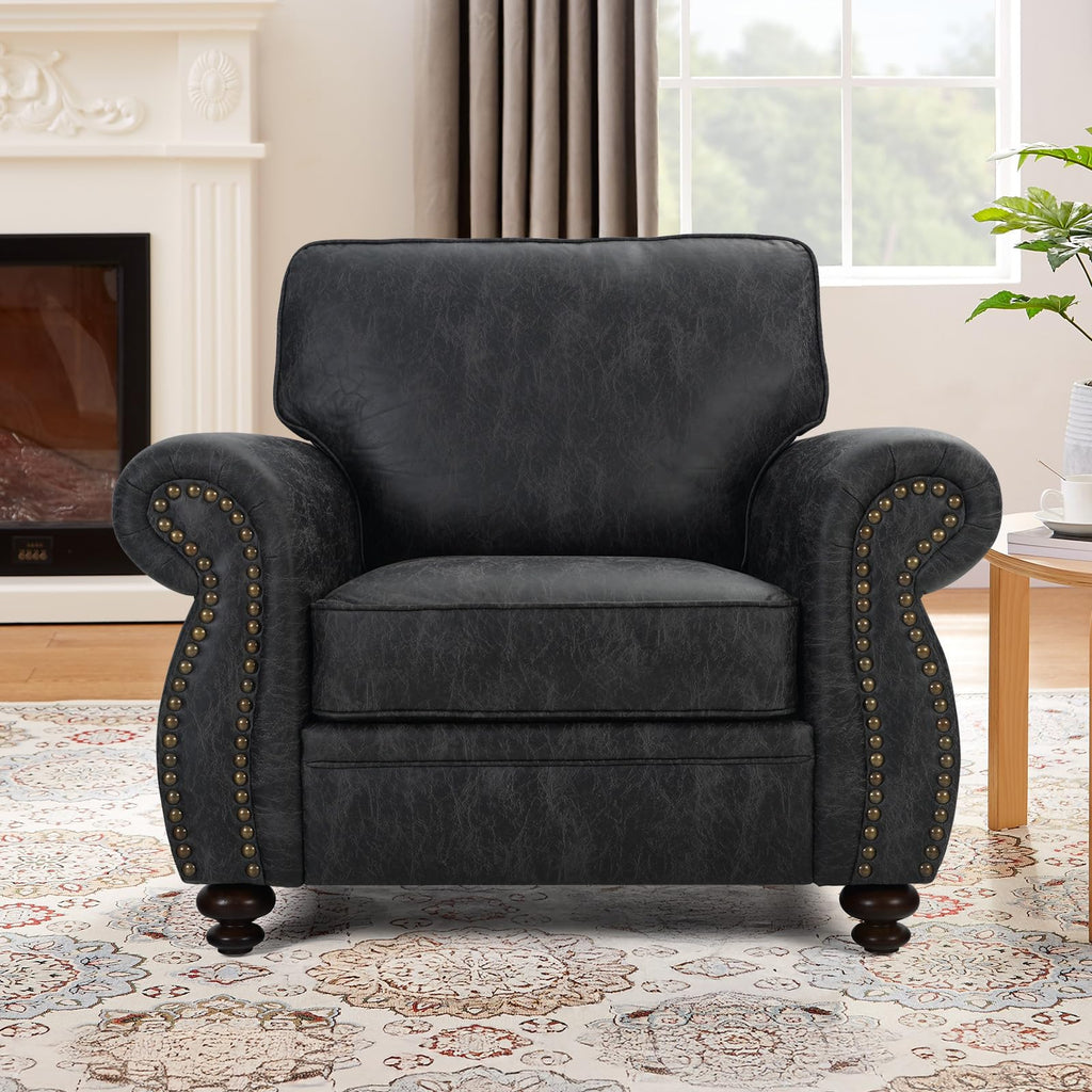 Mid-Century Vintage Sofa Couches with Rivet Design,loveseat Sofa,Removable Sofa Cover Upholstered Cushions and Solid Wood Frame (Grey, 3-Seater)