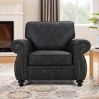 Mid-Century Vintage Sofa Couches with Rivet Design,loveseat Sofa,Removable Sofa Cover Upholstered Cushions and Solid Wood Frame (Grey, 3-Seater)