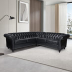 L Shaped Small Sectional Sofa, Chesterfield Leather Couch Tufted Accent Sofa with Scroll Arms and Nailhead for Living Room, Office