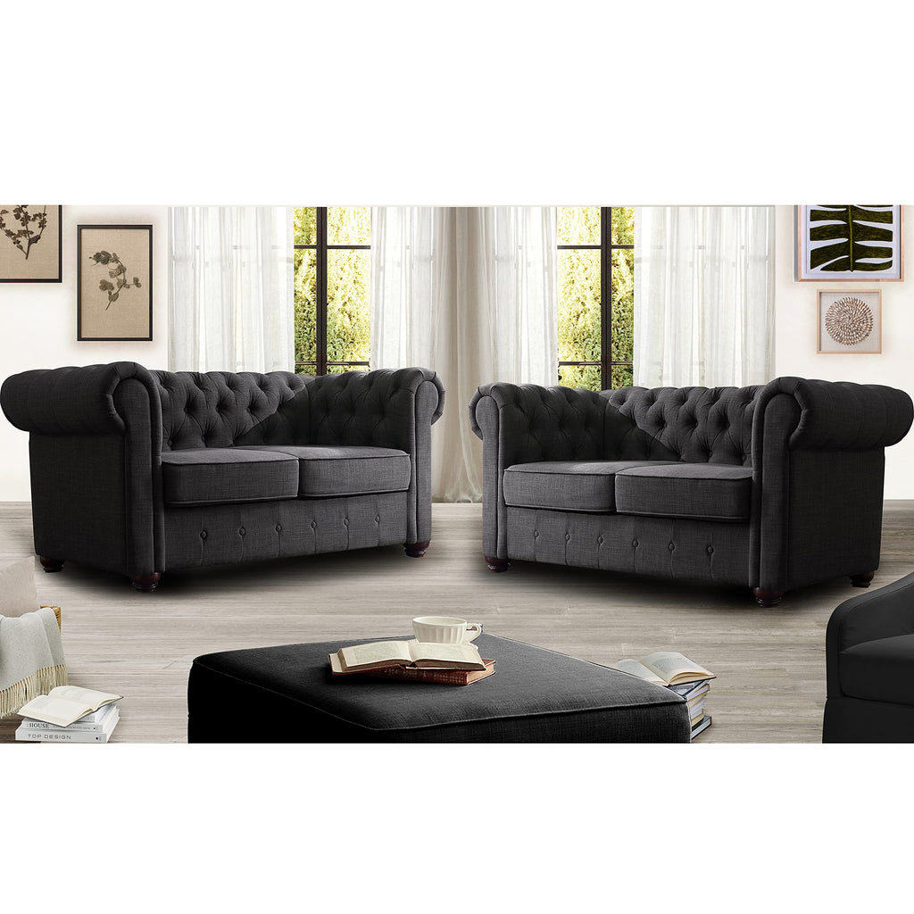 Rosevera Genevieve Upholstered Tufted Loveseat Couch,Chesterfield Sofa loveseat with Armrest Scroll Arm Sofa Couch, Sectional Sofa for Living Room Office