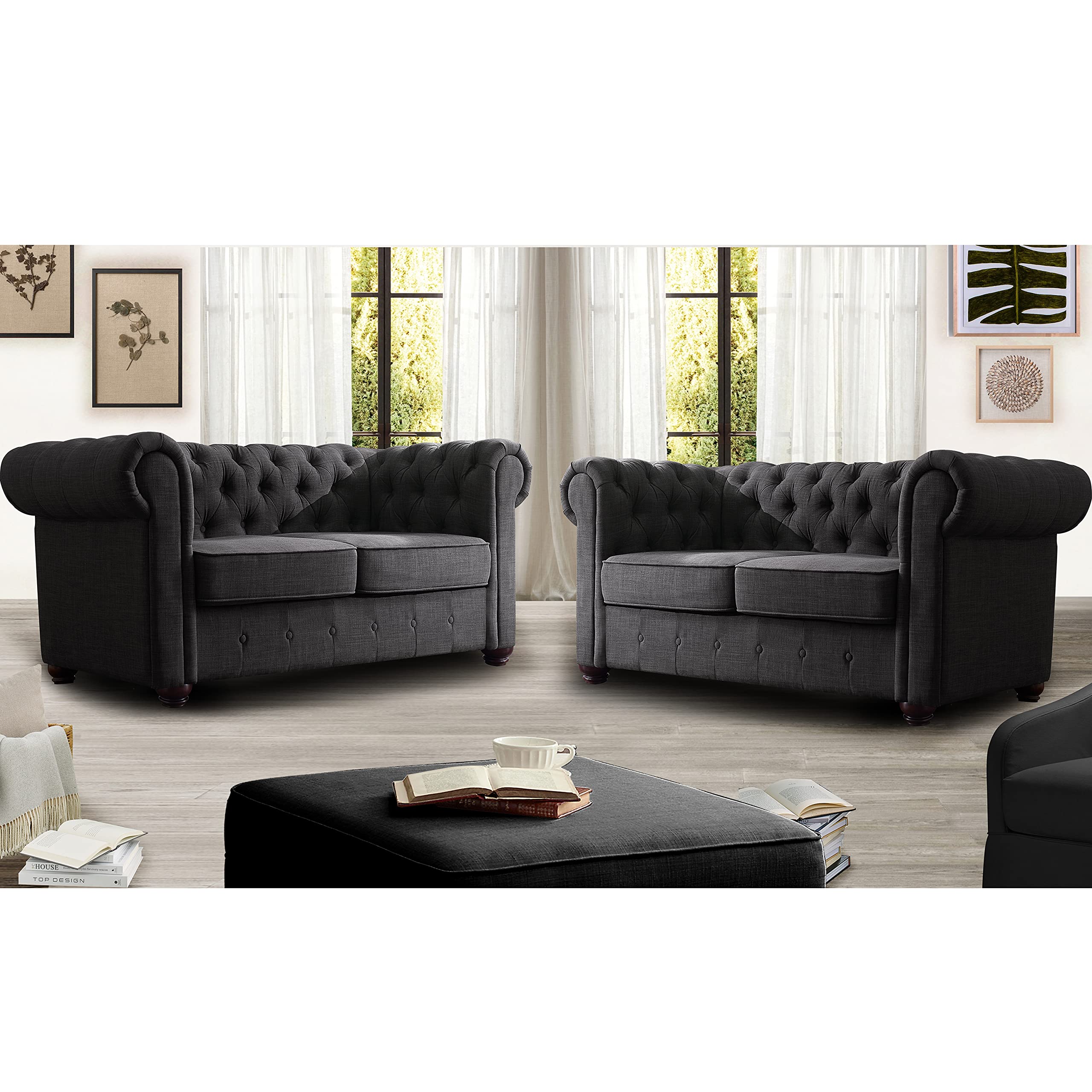 Rosevera Genevieve Upholstered Tufted Loveseat Couch,Chesterfield Sofa loveseat with Armrest Scroll Arm Sofa Couch, Sectional Sofa for Living Room Office