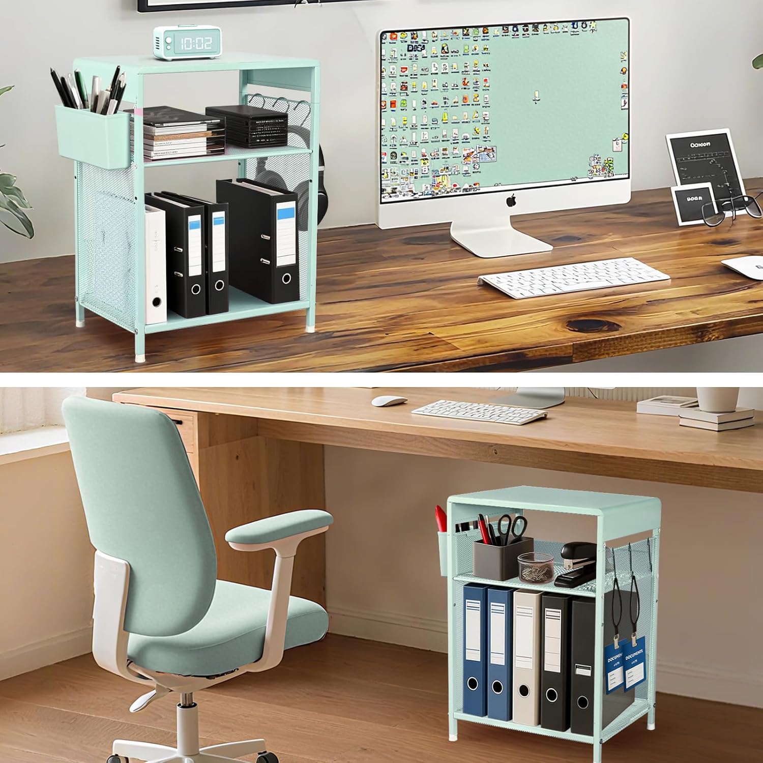 Mint Green Nightstand, End Table with Hooks and Holder, Kids Nightstand for Bedroom, Toddler Bedside Table, Small Desk for Girls, Coffee Table for Living Room, Dorm, Office (Mint)