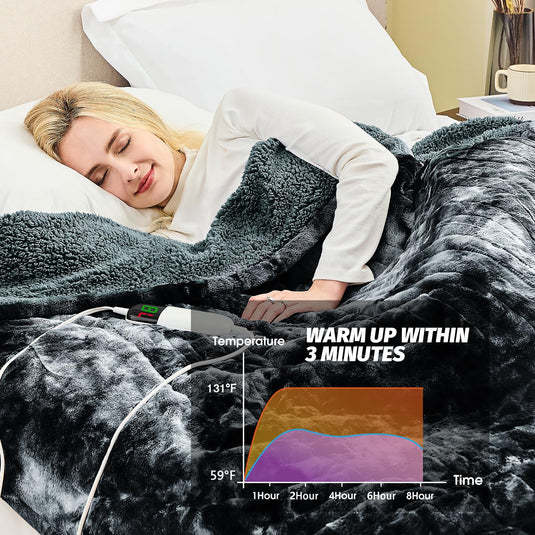 OCTROT Heated Blanket Electric Throw - Fleece Sherpa Heating Blanket for Sofa, Faux Fur Warm Heater Lap Blankets with 5-Position Timer 10-Heating Levels ETL&FCC Certification, for Adults