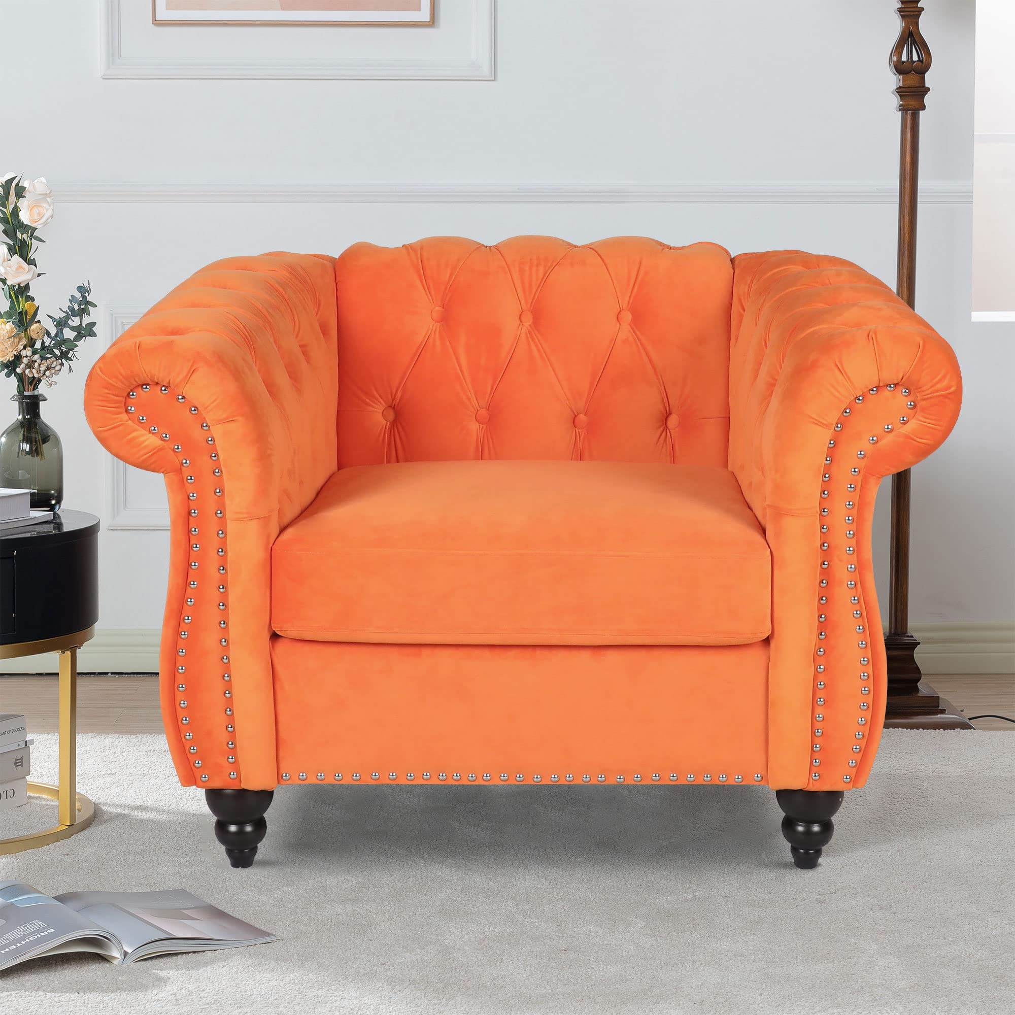 LEVNARY Three-Seat Velvet Sofa, Large Sofa Classic Tufted Chesterfield Settee Modern 3 Seater Couch Furniture Tufted Back for Living Room, Blue