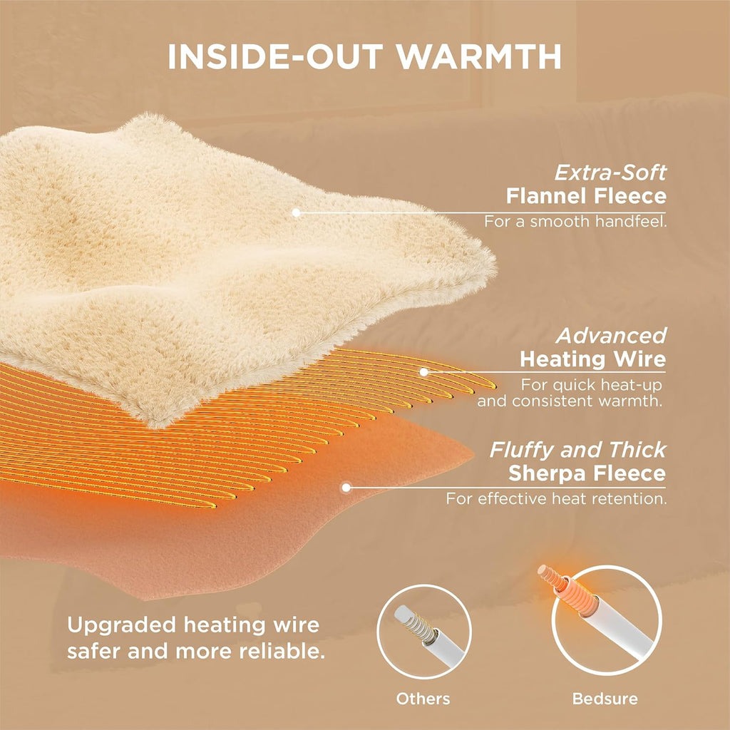 Bedsure Electric Blanket Queen Size - Dual Control Heated Blanket Queen, GentleSoft™ Fast Heating with 10 Time Settings & 10 Heat Settings, Warm Gift for Grandma (84x90 inches, Grey)