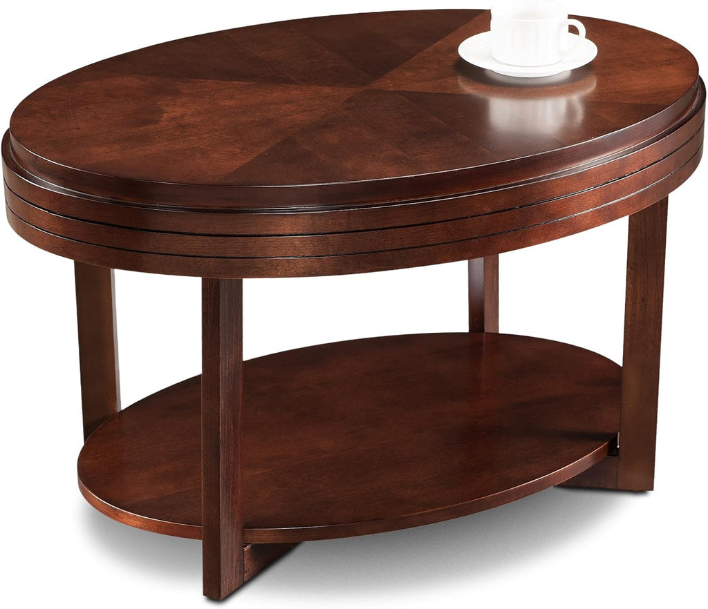 Leick Home 10109-CH Oval Small Coffee Table with Shelf, Chocolate Cherry