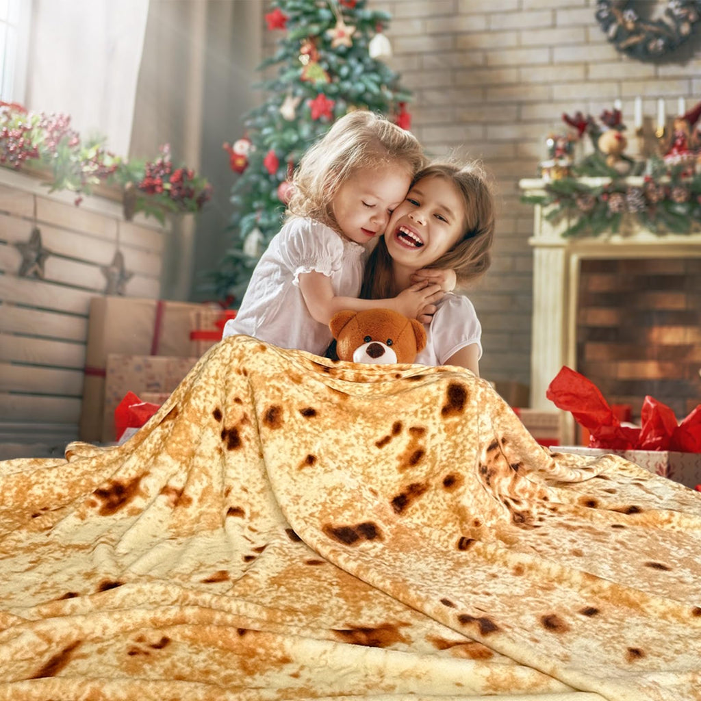 پتو پیچیده بوریتوی اکسروونت برای بزرگسالان و کودکان، پتو دو رو با وزن ۲۹۰ گرم با طرح غذای واقعی و خنده‌دار، پتو فانیل سوپر نرم با طرح تورتیلا نوآورانه، ۴۷ اینچ زرد