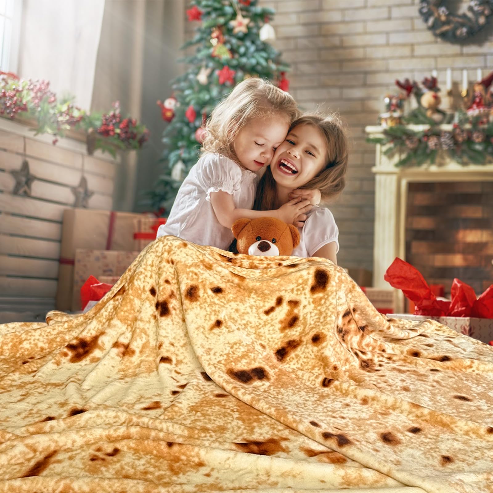 پتو پیچیده بوریتوی اکسروونت برای بزرگسالان و کودکان، پتو دو رو با وزن ۲۹۰ گرم با طرح غذای واقعی و خنده‌دار، پتو فانیل سوپر نرم با طرح تورتیلا نوآورانه، ۴۷ اینچ زرد