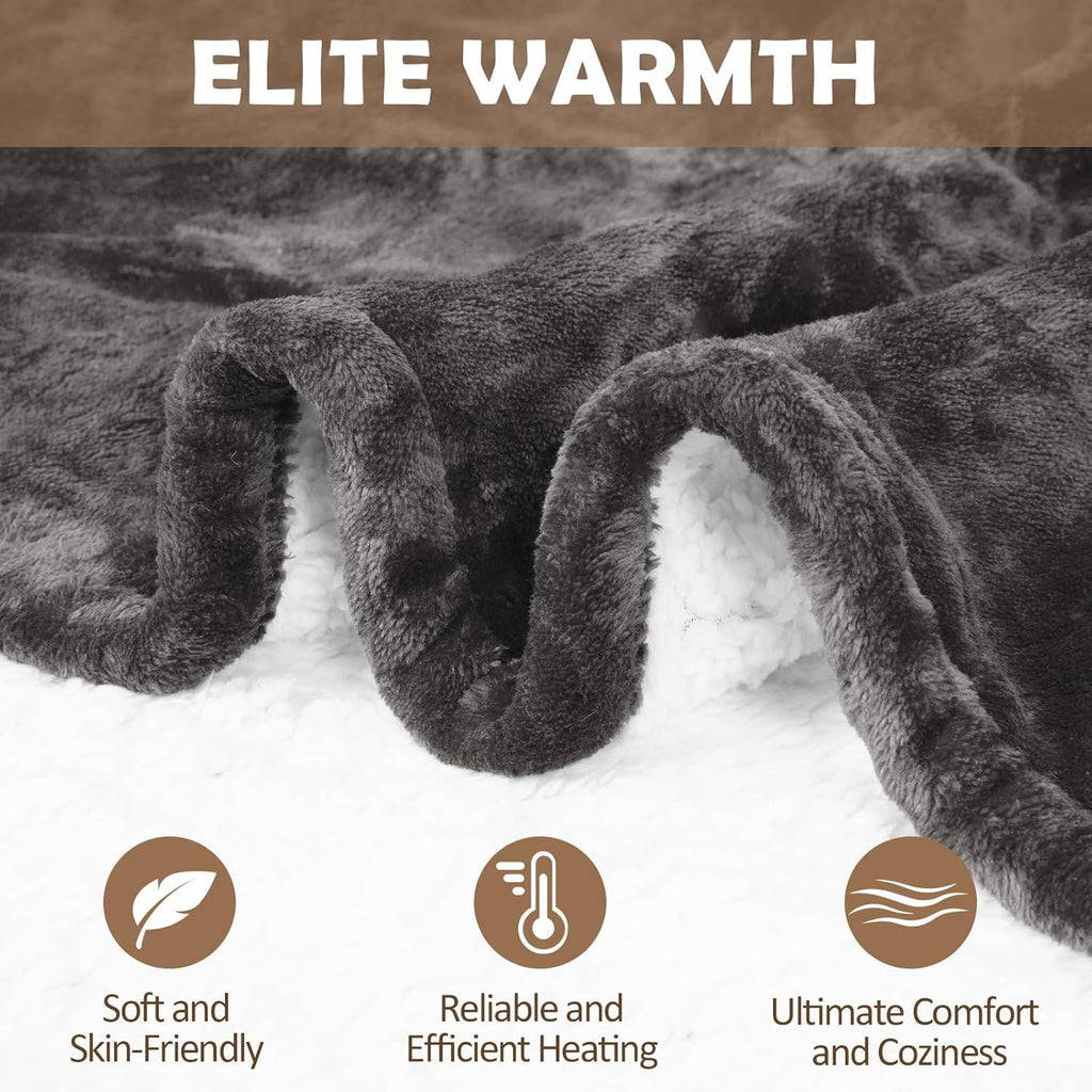 HOW'S MY HOUSE Heated Blanket 84" x 90", Dual Control Electric Blanket Queen Size with 10 Time Settings & 6 Heating Levels, Over-Heat Protection, Flannel Sherpa Super Cozy with ETL Certification, Gray