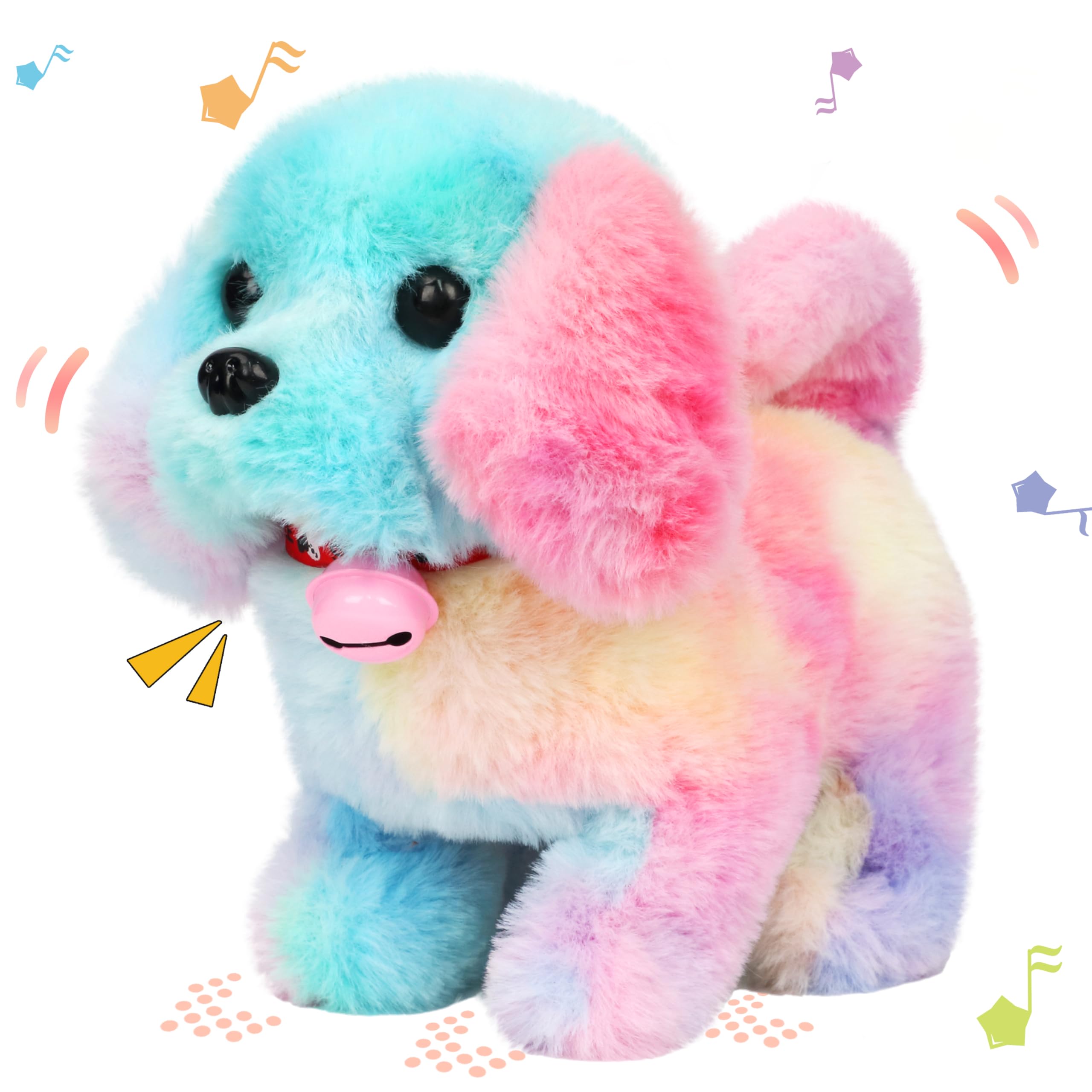 Hopearl Hopping Rabbit with Bell Interactive Electronic Pet Plush Bunny Toy with Sounds and Movements Animated Walking Wiggle Ears Twitch Nose Gift for Toddlers Birthday, Rainbow, 7''