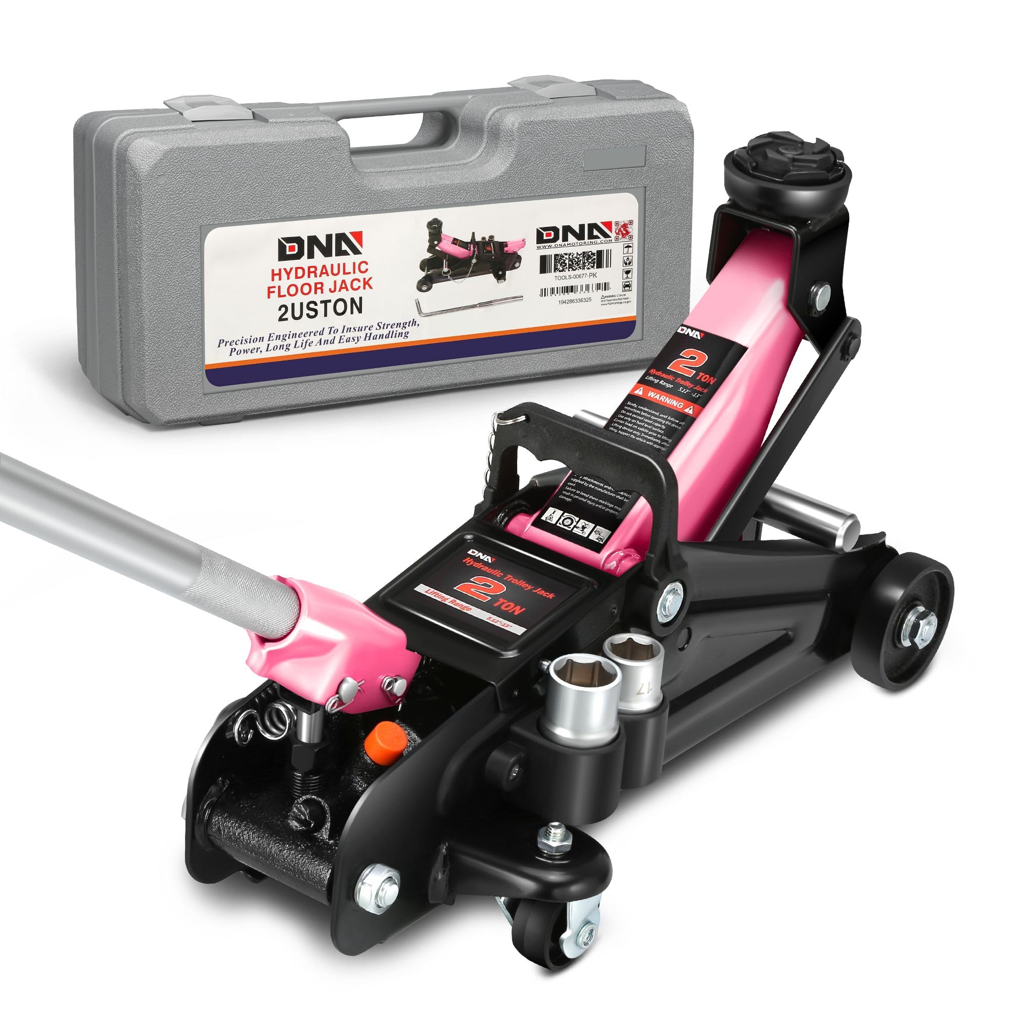 DNA MOTORING TOOLS-00234 Low Profile Hydraulic Trolley Service/Floor Jack, 2 Ton (4000 lbs) Capacity, Lifting Range 5.1"-13", Black