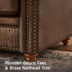 Faux Leather Sofa, 84" Rolled Arms Couch with Nailhead Trim, 3 Seater Deep Seat Sofa with Spring Cushion, Solid Wooden Bun Legs, Mid-Century Vintage Couch for Living Room, Farmhouse, Brown