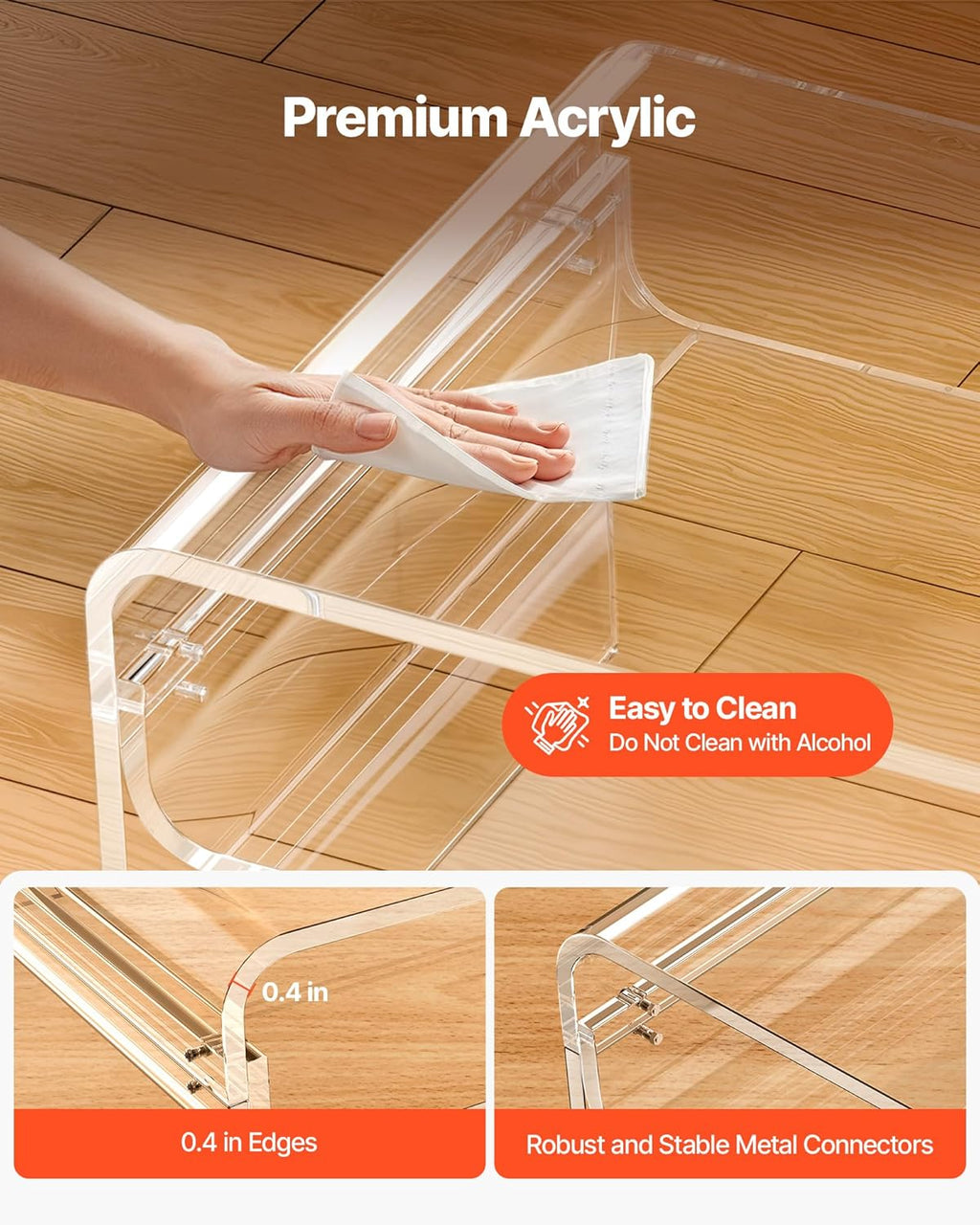 VEVOR Acrylic Coffee Table, Modern Lucite Desk with Open Storage Shelf, Clear Rectangle Center Table for Living Room, Office, 31.5 x 19.7 x 15 in