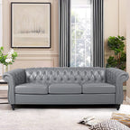 LEVNARY Chesterfield Sofa, Classic Tufted Upholstered Leather Couch, Modern 3 Seater Couch Furniture with Tufted Back for Living Room Office (Black)