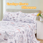 ست ملحفه کودکان یونیکورن صورتی JSD، سایز تویین، ۳ تکه، ملحفه‌های رختخواب میکروفایبر چاپ شده با طرح رنگین کمان برای دختران، جیب عمیق