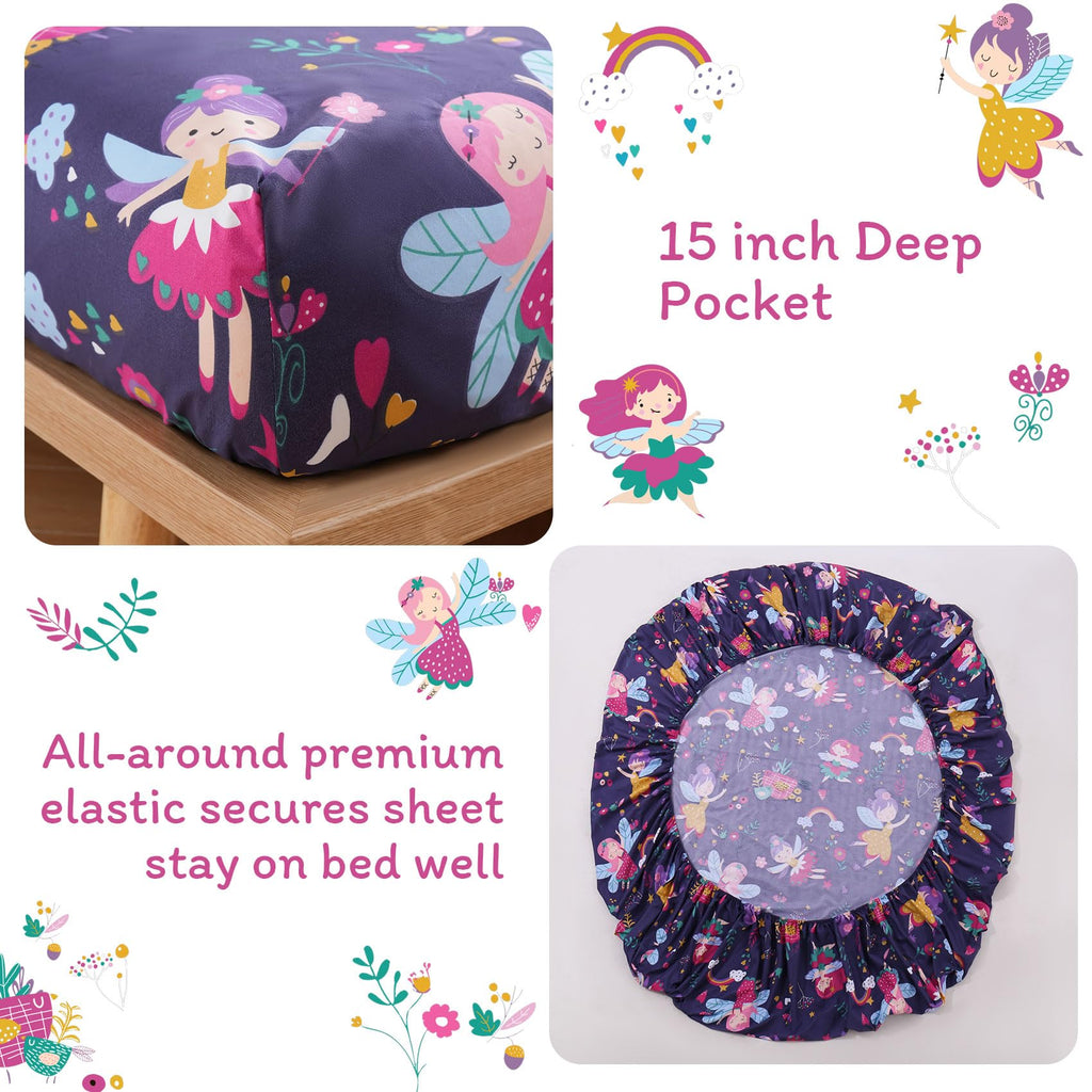 ست ملحفه کودکان یونیکورن صورتی JSD، سایز تویین، ۳ تکه، ملحفه‌های رختخواب میکروفایبر چاپ شده با طرح رنگین کمان برای دختران، جیب عمیق