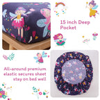 ست ملحفه کودکان یونیکورن صورتی JSD، سایز تویین، ۳ تکه، ملحفه‌های رختخواب میکروفایبر چاپ شده با طرح رنگین کمان برای دختران، جیب عمیق