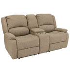 RecPro Charles 67" Double Recliner RV Sofa with Console and Cupholders | Zero Wall Loveseat for Camper | Wall Hugger Couch | Fifth Wheel Theater Seating | Replacement RV Furniture | Oatmeal Cloth