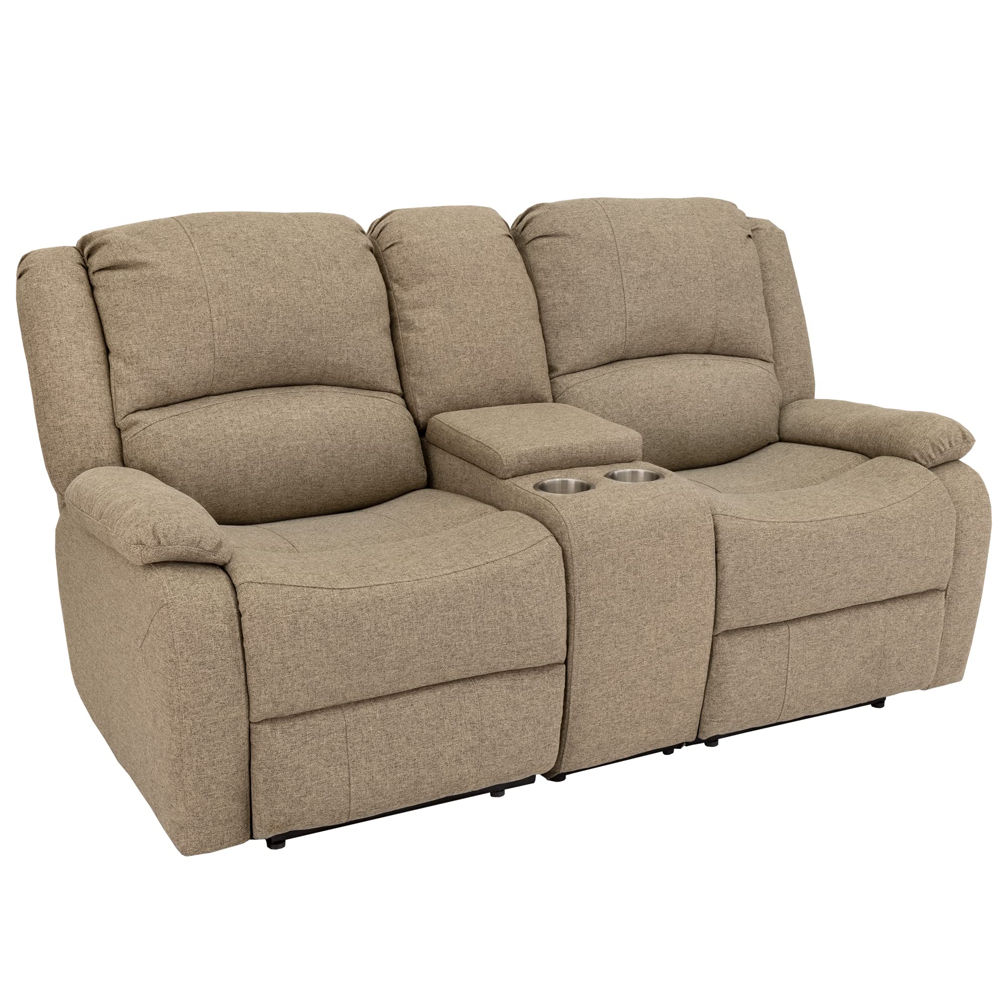 RecPro Charles 67" Double Recliner RV Sofa with Console and Cupholders | Zero Wall Loveseat for Camper | Wall Hugger Couch | Fifth Wheel Theater Seating | Replacement RV Furniture | Oatmeal Cloth